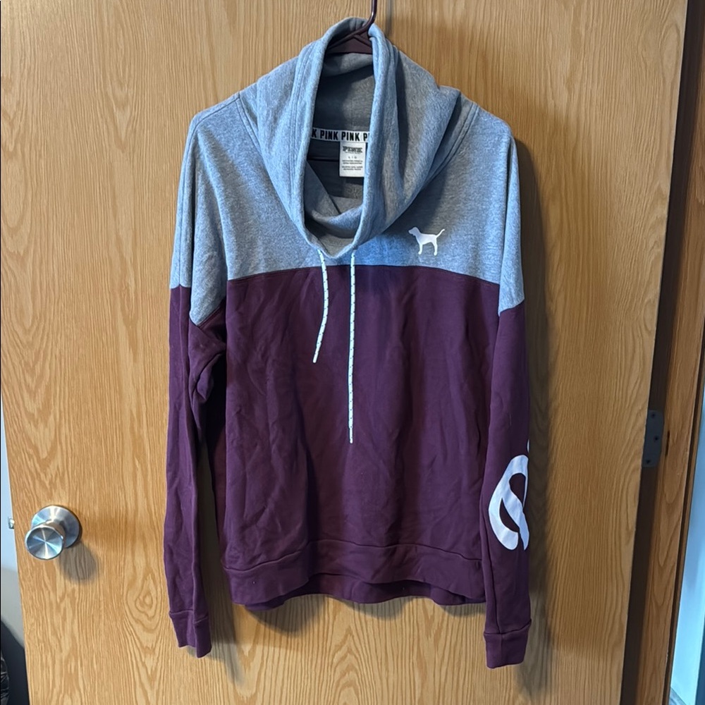 Victoria's Secret PINK Gray and Burgundy cowl neck Hoodie